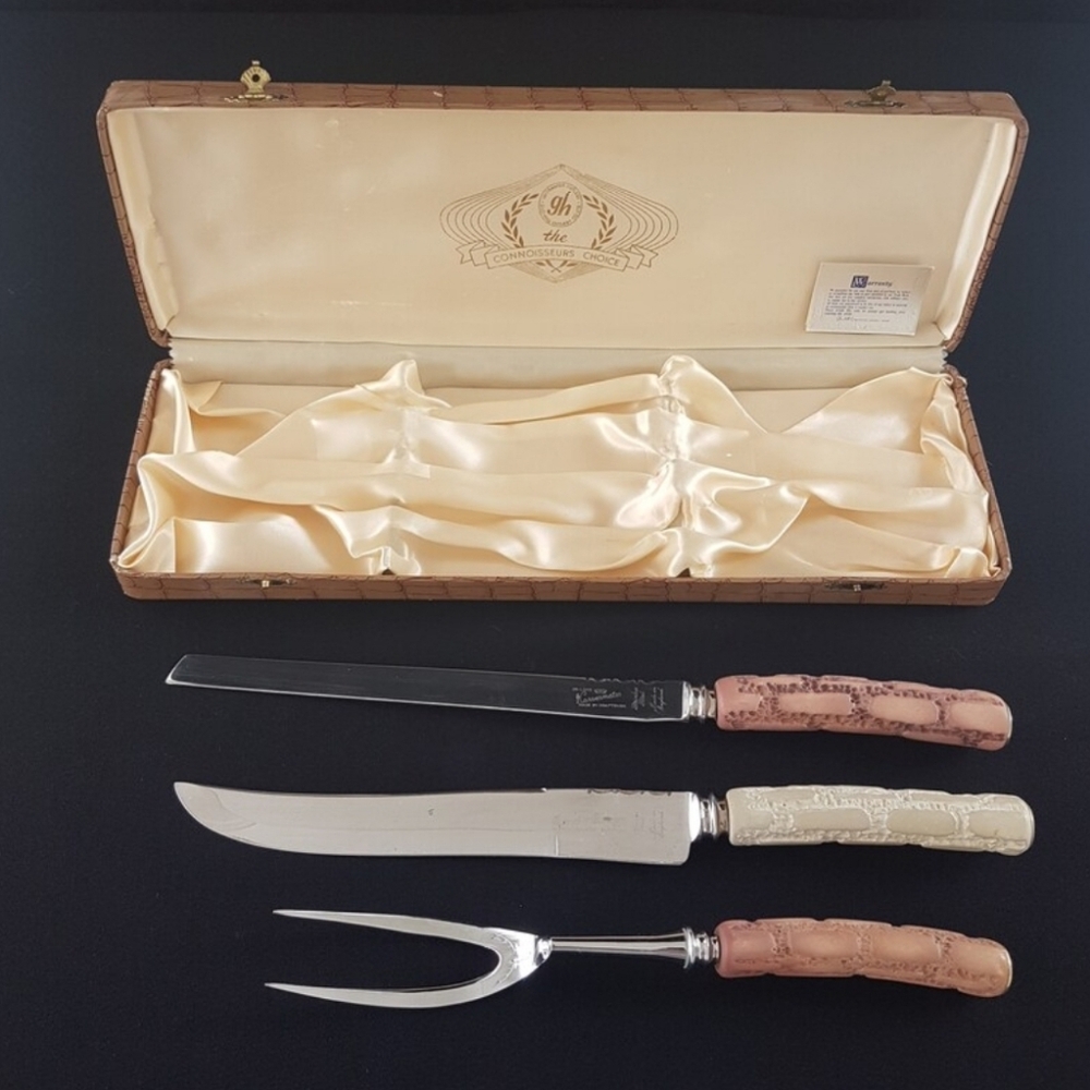 Sheffield England Carving Set: Faux Antler Bakelite Handles